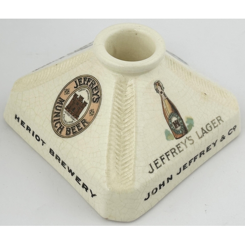 117 - JOHN JEFFREY HERIOT EDINBURGH BREWERY STRIKER & MATCH HOLDER. 5.5ins square base. Features four colo... 