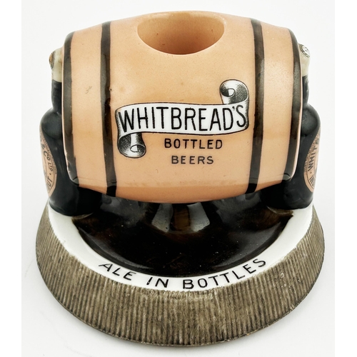 121 - WHITBREADS BOTTLED BEERS ASHTRAY STRIKER & MATCH HOLDER. 5ins base diam. Classic side laying barrel ... 