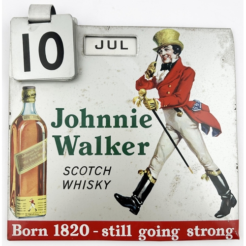 13 - JOHNNIE WALKER PERPETUAL TINPLATE CALENDAR. 9.5 x 8.8ins. Multi coloured stand up (rear wire flap) f... 