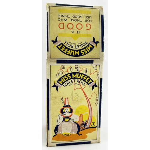 167 - BOXED MISS MUFFET TOILET ROLL FROM BRIDGFORD NOTTINGHAM. Closed box 5ins tall, 3.2 x 3.2ins square. ... 