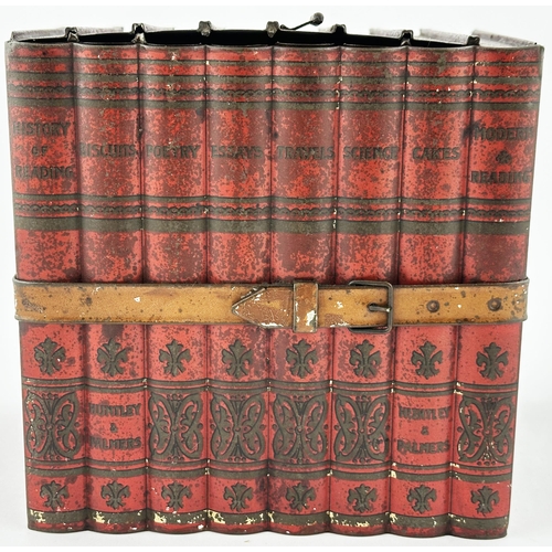 180 - HUNTLEY & PALMERS BOUND ROW OF BOOKS BISCUIT TIN. 6.7 x 4.7 x 6.25ins. Eight detailed books, bound b... 