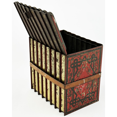 180 - HUNTLEY & PALMERS BOUND ROW OF BOOKS BISCUIT TIN. 6.7 x 4.7 x 6.25ins. Eight detailed books, bound b... 