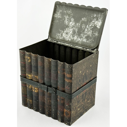 181 - HUNTLEY & PALMERS BOUND ROW OF BOOKS BISCUIT TIN. 6.7 x 4.7 x 6.25ins. Eight detailed books, bound b... 