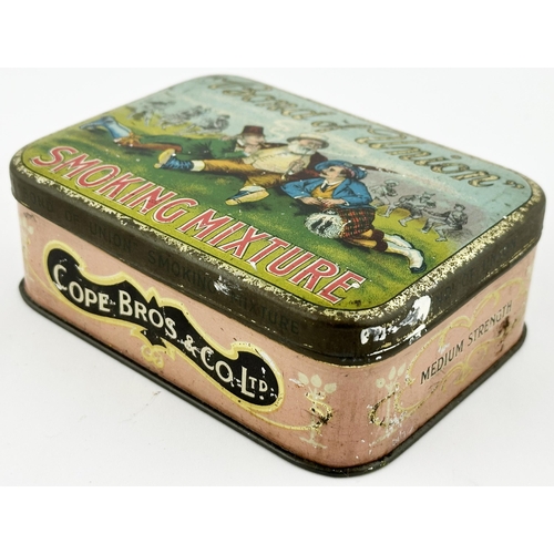 184 - COPE BROTHERS BOND OF UNION SMOKING MIXTURE. 5 x 3.7 x 1.6ins. Multi coloured image of 3 gents, in p... 