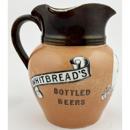 189 - WHITBREADS BOTTLED BEERS PUB JUG. 6.2ins tall. Subtly coloured shapely jug, 3 pouring lips, banner t... 