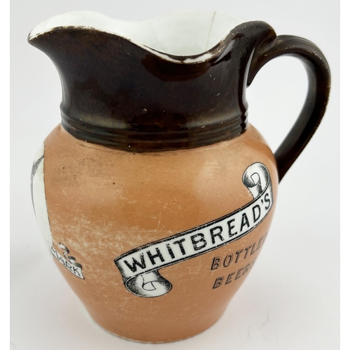 189 - WHITBREADS BOTTLED BEERS PUB JUG. 6.2ins tall. Subtly coloured shapely jug, 3 pouring lips, banner t... 