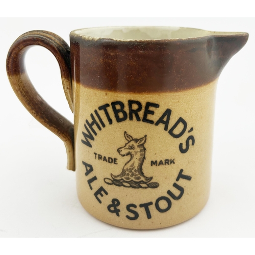 190 - WHITBREADS ALE & STOUT PUB JUG. 4.3ins tall. Familiar hinds head trade mark, large letters above & b... 