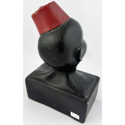 2 - EUTHYMOL TOOTHPASTE ADVERTISING FIGURE. Rubberoid counter shop bust of a black boy wearing fez sat a... 