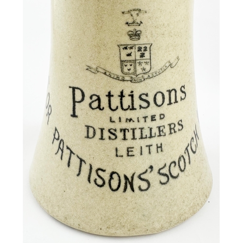 210 - PATTISONS SCOTCH WHISKY WATER JUG. 7.1ins tall. Dark bluey-green top, waisted form, flared lip, rear... 