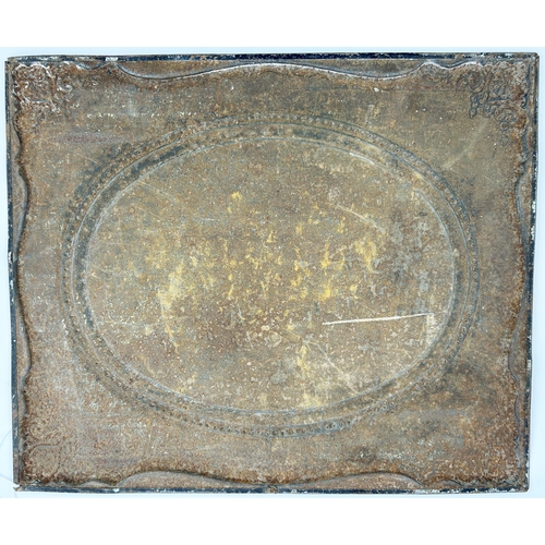 215 - ROWNTREES ELECT COCOA TIN ADVERT. 16 x 13.25ins. Ornate raised outer border. Quite rusted/ Familiar ... 