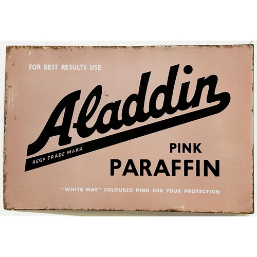 220 - ALADDIN PINK PARAFFIN DOUBLE SIDED ENAMEL SIGN. 18 x 12ins. Baby pink, black & white sign. Curved co... 