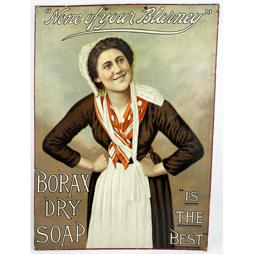 226 - BORAX DRY SOAP SHOWCARD. 16.7 x 23ins. Truly stunning original hanging thick, inside shop, card show... 