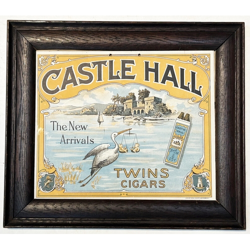 268 - CASTLE HALL TWINS CIGARS FRAMED ADVERTISEMENT. 12 x 10ins (showcard). Subtly coloured pictorial imag... 