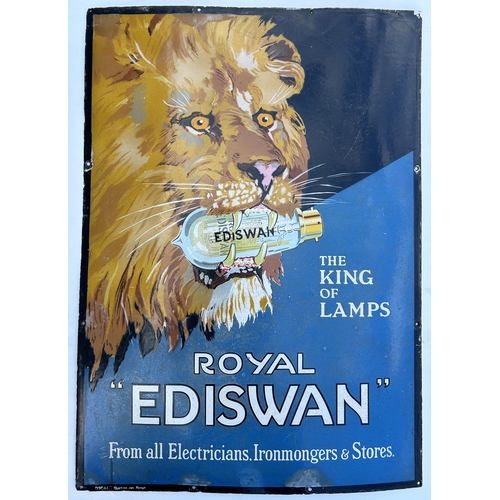 279 - ROYAL EDISWAN LAMP ENAMEL SIGN. 20 x 28ins. Great large size enamel featuring a detailed image of li... 