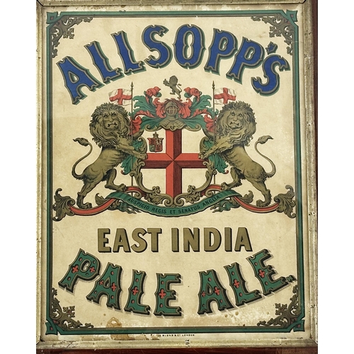 288 - ALLSOPPS PALE ALE FRAMED SHOWCARD. 13 x 16ins. Striking/ strong colours ALLSOPPS/ EAST INDIA/ PALE A... 