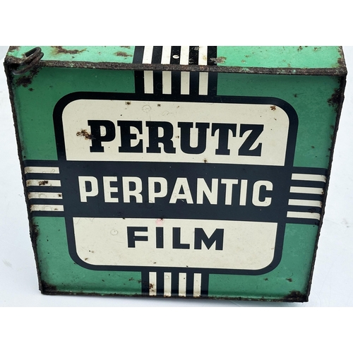 289 - PERUTZ FILM TINPLATE HANGING SHOP ADVERTISEMENT. 29 x 9.25 x 9.25ins. A very rare photography relate... 