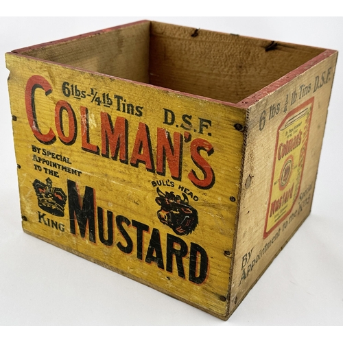 3 - COLMANS MUSTARD ADVERTISING WOODEN BOX. Approx. 8 x 9 x 7ins Printed wooden box, sans lid, featuring... 