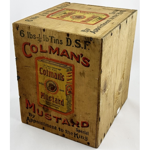 3 - COLMANS MUSTARD ADVERTISING WOODEN BOX. Approx. 8 x 9 x 7ins Printed wooden box, sans lid, featuring... 