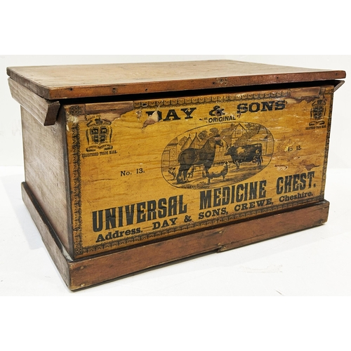 37 - DAY & SONS UNIVERSAL MEDICAL CHEST CREWE CHESHIRE. 16 x 11 x 9ins. Light wood, black print on yellow... 