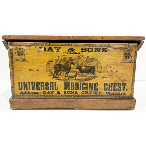 37 - DAY & SONS UNIVERSAL MEDICAL CHEST CREWE CHESHIRE. 16 x 11 x 9ins. Light wood, black print on yellow... 