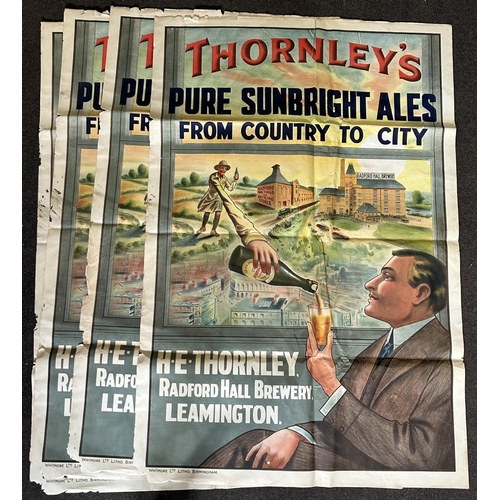 42 - FOUR LEAMINGTON BREWERY POSTERS. 40 x 61ins. Multicoloured THORNLEYS/ PURE SUNBRIGHT ALES/ RADFORD H... 