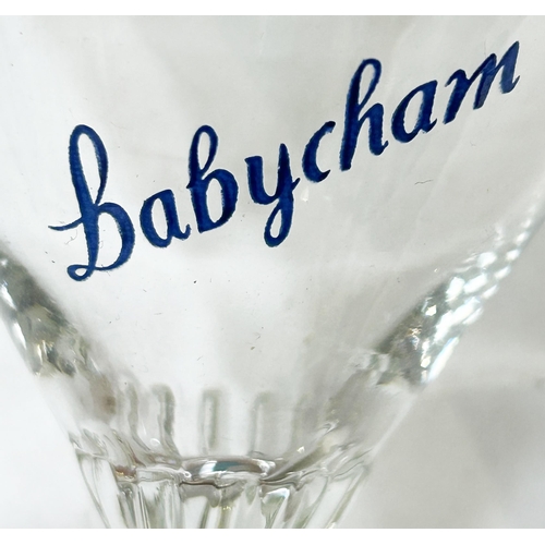 47 - BABYCHAM DRINKING GLASSES GROUP. 5.5ins tall. Three different types of glass design some featuring t... 