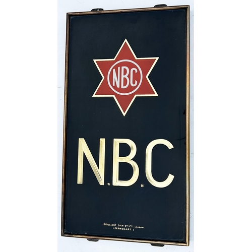 53 - NBC BREWERY PUB SIGN. 20.1 x 11.1ins. Wonderful vibrant & shiny heavy brass framed glass on slate si... 