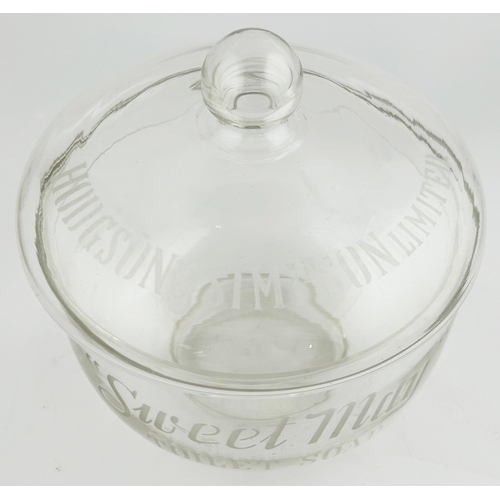 62 - HODGSON & SIMPSON SWEET MAY TOILET SOAP DISH. 9ins tall, . Attractive clear glass large curved form,... 