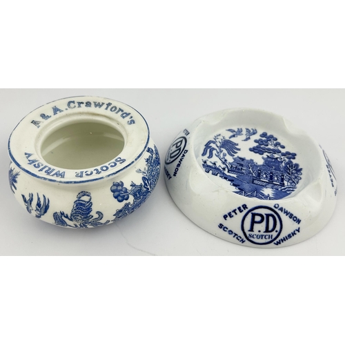 77 - CRAWFORDS & PETER DAWSON ASHTRAY DUO. Peter Dawson is the larger at 5.5ins diam. Both blue & white w... 