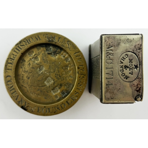 78 - MOET & CHANDON VESTA CASE & 1825 WORSHIPFUL COMPANY OF FOUNDERS BULLION WEIGHT. Weight is 2.3ins dia... 