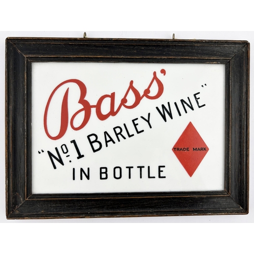 8 - BASS No1 BARLEY WINE MILK GLASS FRAMED PUB SIGN. Wooden frame 9.6 x 7.1ins. Really attractive framed... 