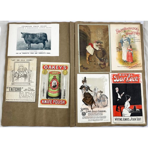 160 - SCRAPBOOK OF ADVERTISING & GENERAL SCRAPS. 17.3 x 11.7ins. An extraordinary hard back scrap book the... 