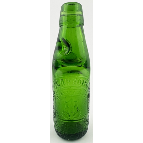 307 - SCARBOROUGH BREWERY COMPANY CODD BOTTLE. 7.4ins tall. A very fine emerald green codd - lovely colour... 