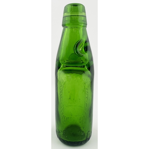 307 - SCARBOROUGH BREWERY COMPANY CODD BOTTLE. 7.4ins tall. A very fine emerald green codd - lovely colour... 