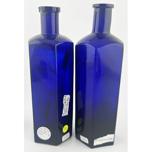 308 - TWENTY OUNCE POISONS DUO. 8.8ins tall. Cobalt blue, hexagonal, square edged/ flat type lips. Huge PO... 