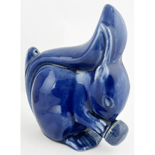 310 - VELRAY BOURNE DENBY SQUIRREL CHILDS FOOTWARMER. 8ins tall. Shiny bright blue glazed squirrel - nut i... 