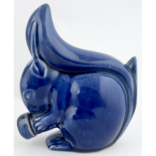 310 - VELRAY BOURNE DENBY SQUIRREL CHILDS FOOTWARMER. 8ins tall. Shiny bright blue glazed squirrel - nut i... 