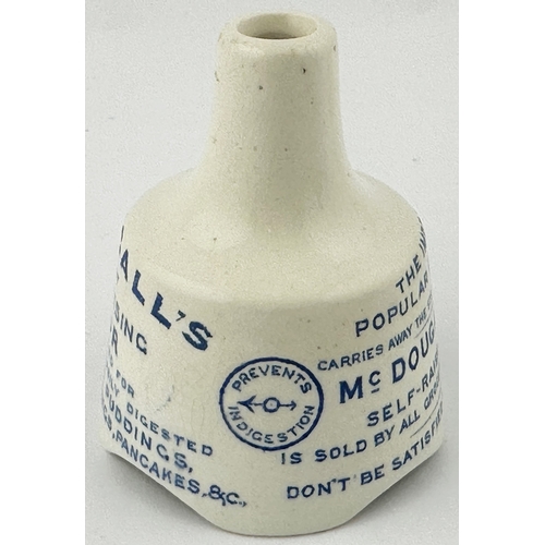 315 - Mc DOUGALLS FLOUR PIE FUNNEL. 3ins tall. White body with highly detailed/ very busy blue transfer en... 