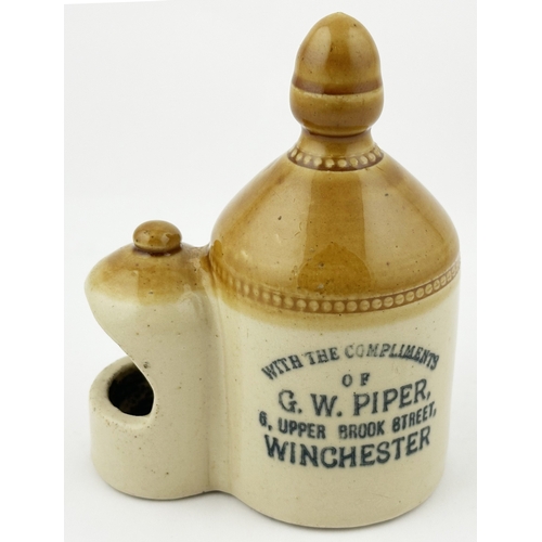 319 - WINCHESTER PROPRIETOR NAMED BIRD FEEDER. 4.4ins tall. Heavy smalll size stoneware t.t. birdcage feed... 