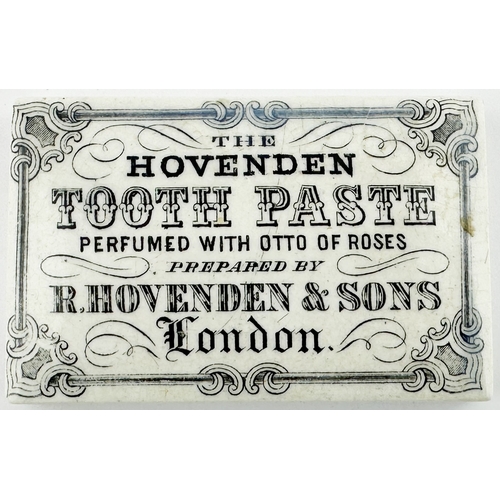 321 - LONDON TOOTH PASTE POT LID. (APL p320, 88a) 3.5 x 2.1ins diam. Rectangular THE HOVENDEN/ TOOTH PASTE... 