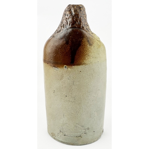 334 - MIDDLE SIZE LORD BROUGHAM REFORM FLASK. (AB Reform Flasks p14). 8.9ins tall. T.t, salt glaze. Well m... 