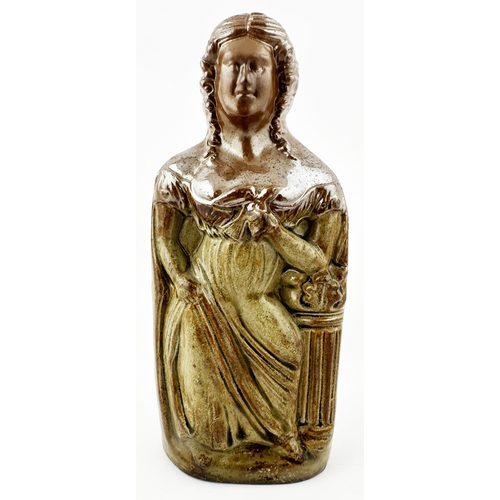 336 - QUEEN ADELAIDE REFORM FLASK. (AB Reform Flasks pg 26). 7.6ins tall, t.t., dark brown upper, typical ... 