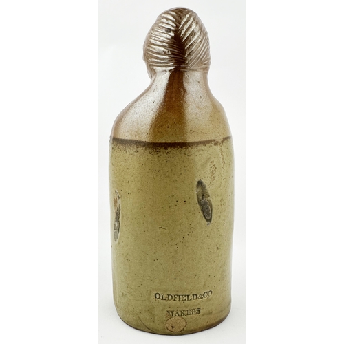 336 - QUEEN CAROLINE REFORM FLASK. (AB Reform Flasks pg 26). 7.6ins tall, t.t., dark brown upper, typical ... 