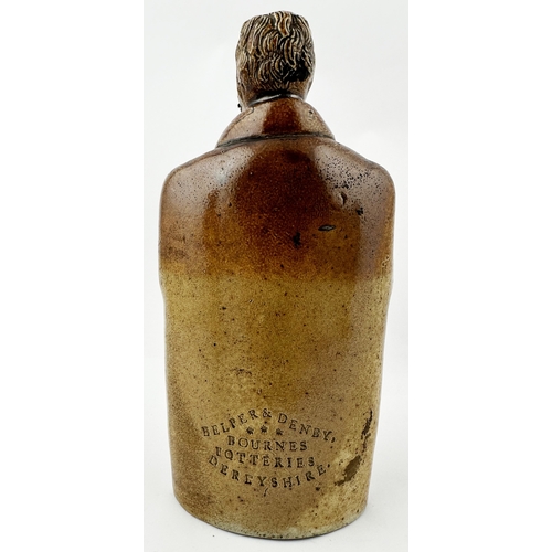 338 - LORD JOHN RUSSELL REFORM FLASK. (AB Reform Flasks p 38). 7.3ins tall. T.t. salt glaze, top mid brown... 