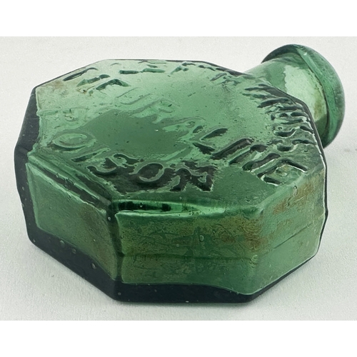 345 - NEURALINE POISON BOTTLE. (DP p40, BN1). 1.65ins tall, flattened octagonal, attractive emerald green ... 