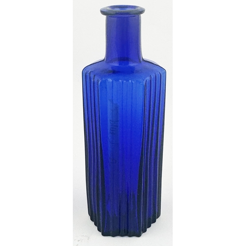 349 - TOOGOOD POISON BOTTLE. (DP p48, SS &T7). 4.9ins tall. Cobalt blue glass, vertically ribbed on three ... 