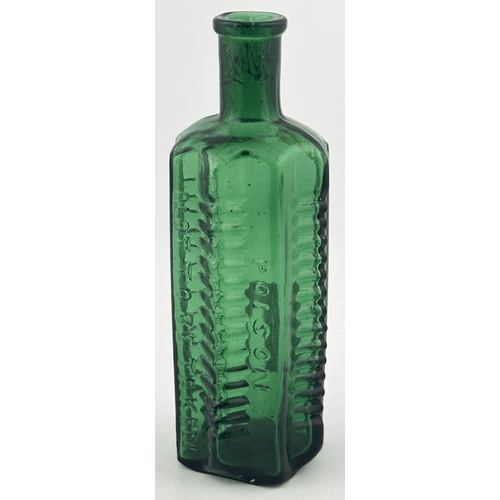 352 - STAR POISON BOTTLE. (DP p58). 6.25ins tall. Green glass, embossed POISON/ NOT TO BE TAKEN with base ... 