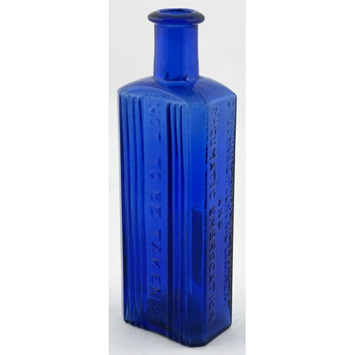 353 - DR JOHNNS POISON BOTTLE. (DP p113 Rect 3b). 5.5ins tall. 3oz Cobalt blue, heavily embossed to three ... 