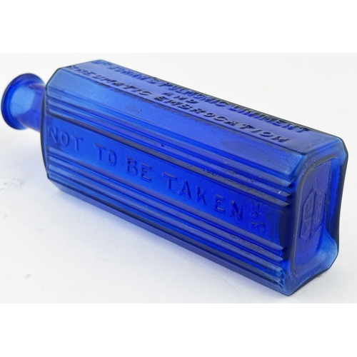 353 - DR JOHNNS POISON BOTTLE. (DP p113 Rect 3b). 5.5ins tall. 3oz Cobalt blue, heavily embossed to three ... 