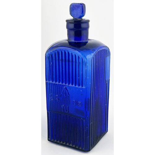 359 - ADMIRALTY ORDNANCE POISON BOTTLE. (DP p149, O1) 8.3ins tall. Cobalt blue glass, square body, arrow &... 